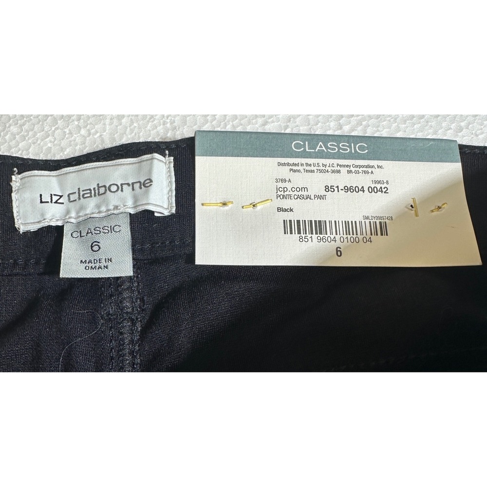 Liz Claiborne Classic‎ Skinny Ponte Casual Pants Black Size 6 New With Tags - Picture 6 of 8